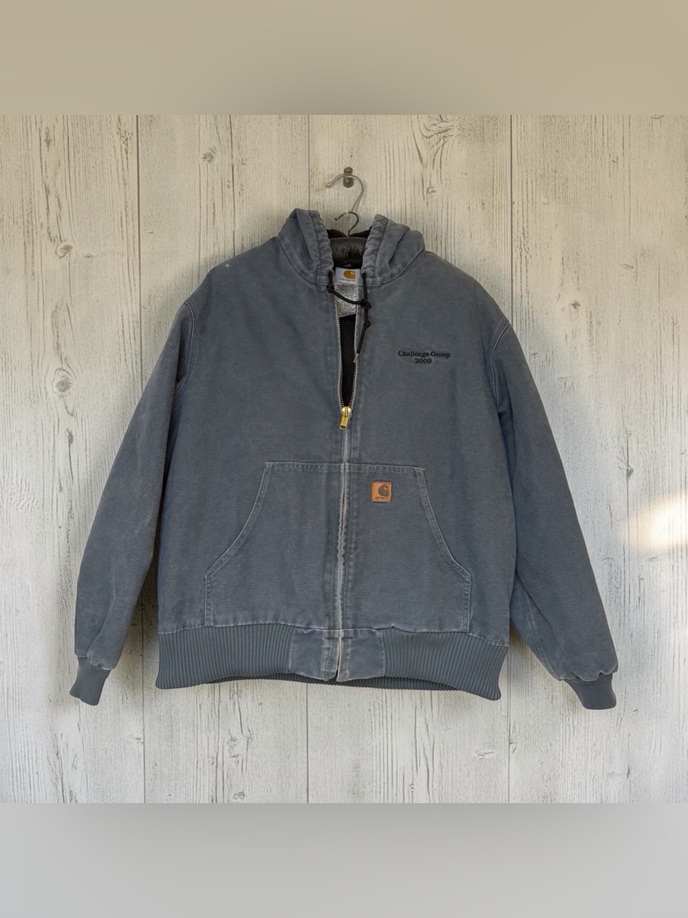 Vintage Carhartt J130 STM Storm Gray Sandstone Active Jacket Hooded Flannel Line